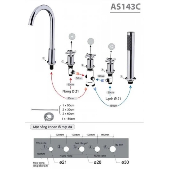 Bộ Vòi Sen Bồn Tắm CAESAR AS143C