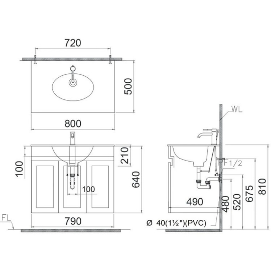 Bộ Tủ Lavabo Caesar LF5026/EH15026AV Màu Trắng 