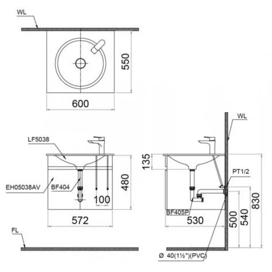 Chậu Rửa Lavabo Dương Bàn CAESAR LF5038