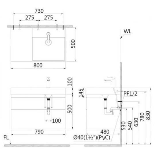 Bộ Tủ Lavabo Caesar Treo Tường LF5384/EH05384DWV