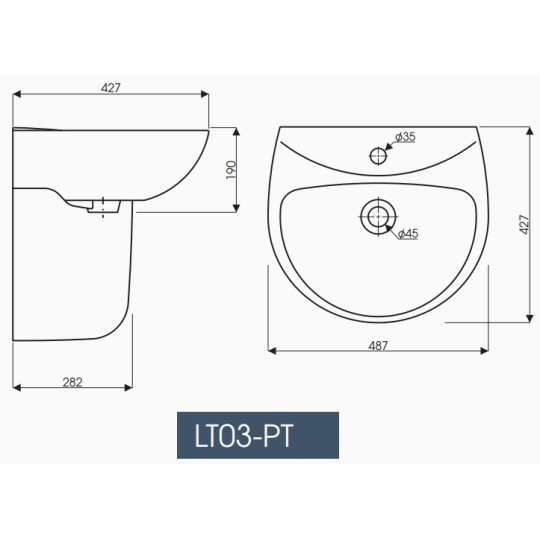 Chậu Rửa Mặt Lavabo Thiên Thanh LT03/PT03 Treo Tường