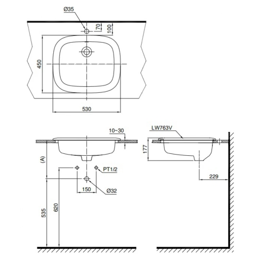 Chậu Rửa Mặt Lavabo TOTO L763#XW Dương Vành