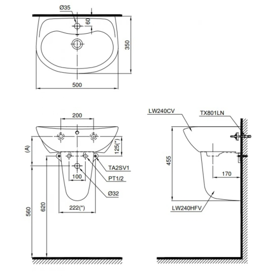 Chậu Lavabo TOTO LHT240CS Treo Tường 