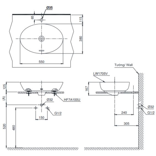 Chậu Lavabo TOTO LT1705#XW Đặt Bàn