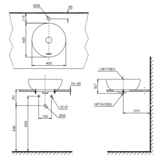 Chậu Lavabo TOTO LT1706#XW Đặt Bàn