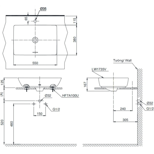 Chậu Lavabo TOTO LT1735#XW Đặt Bàn
