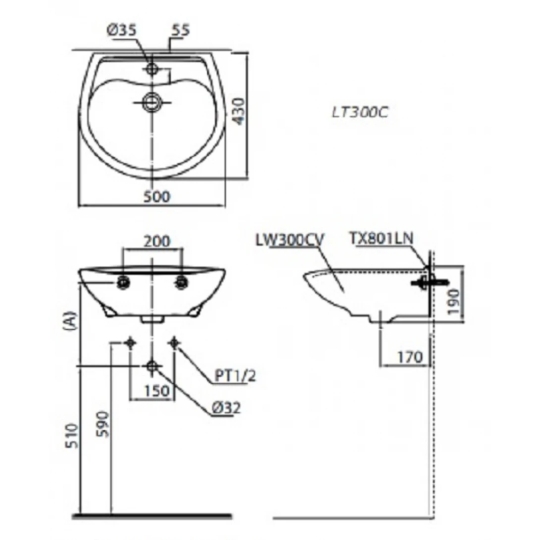Chậu Rửa Lavabo TOTO LT300C Treo Tường