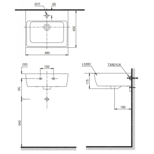 Chậu Rửa Mặt Lavabo TOTO LT328C#XW Treo Tường 480x420 mm