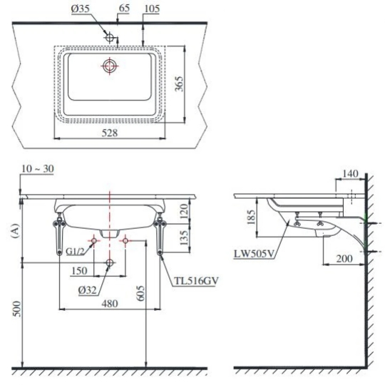 Chậu Lavabo TOTO LT505T#XW Âm 