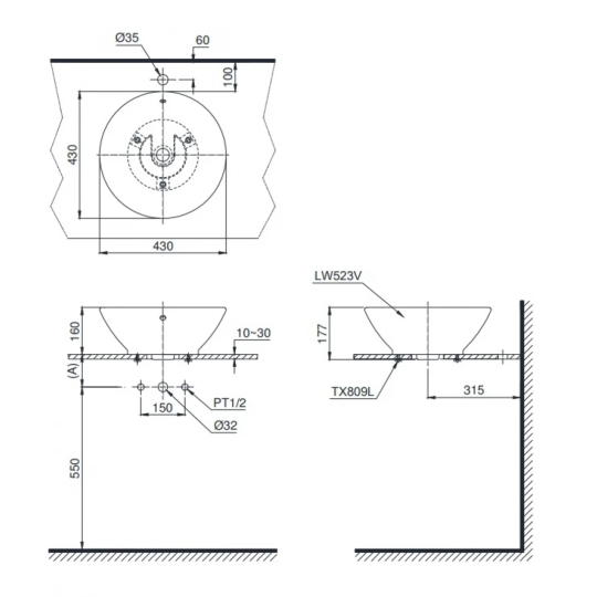 Chậu Lavabo TOTO LT523S#W Đặt Bàn Hình Tròn