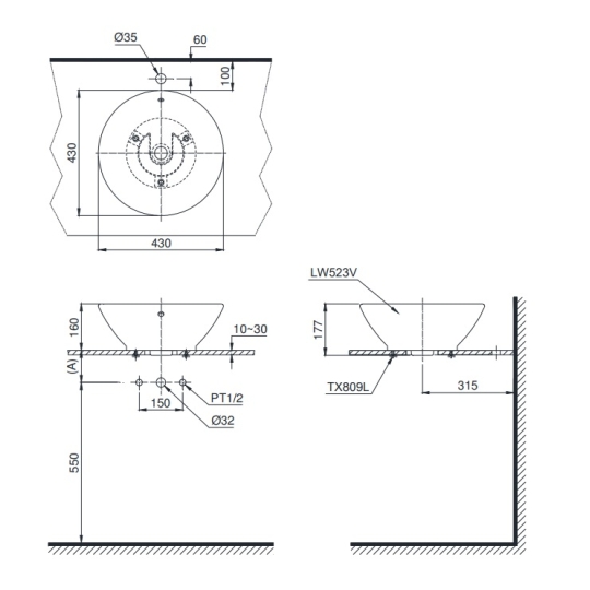 Chậu Lavabo TOTO LT523S#XW Đặt Bàn Hình Tròn