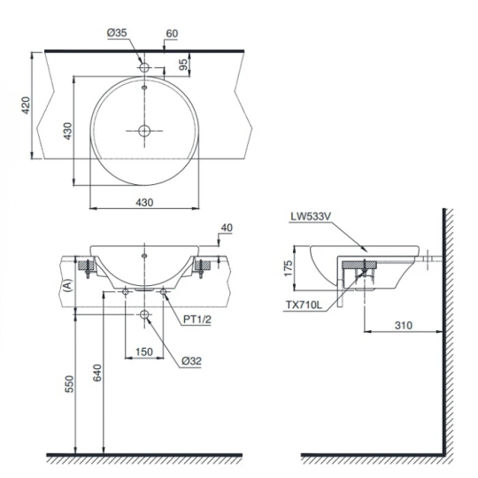Chậu Lavabo TOTO LT533R#XW Bán Âm 