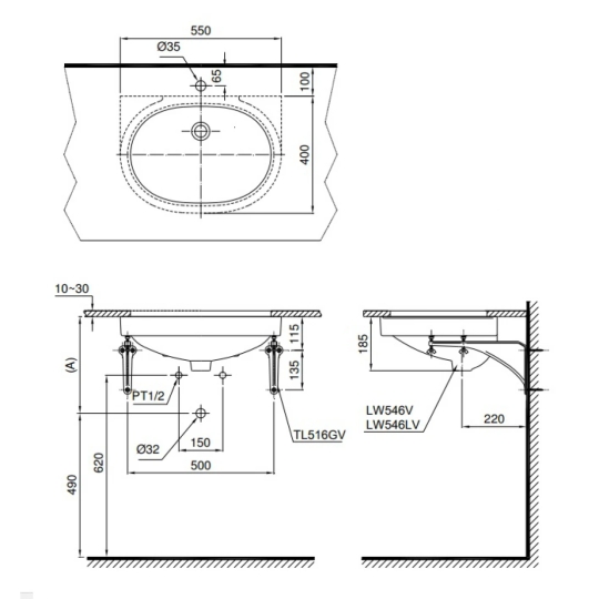 Chậu Lavabo TOTO LT546#XW Âm Bàn 