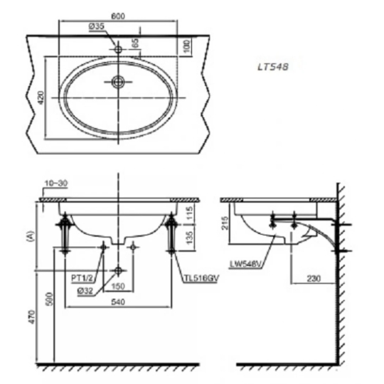 Chậu Lavabo TOTO LT548#XW Âm Bàn