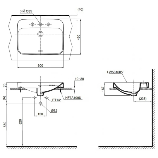 Chậu Rửa Lavabo TOTO LT5616C#XW Đặt Bàn
