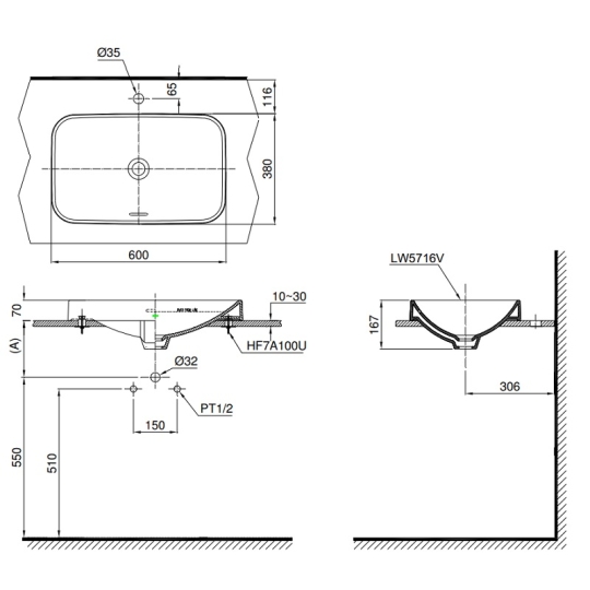 Chậu Rửa Lavabo TOTO LT5716#XW Đặt Bàn