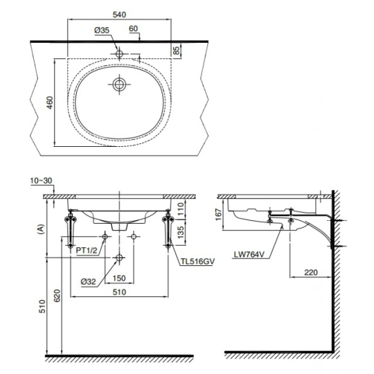 Chậu Lavabo TOTO LT764#XW Âm Bàn