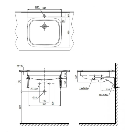 Chậu Lavabo TOTO LT765#XW Âm Bàn