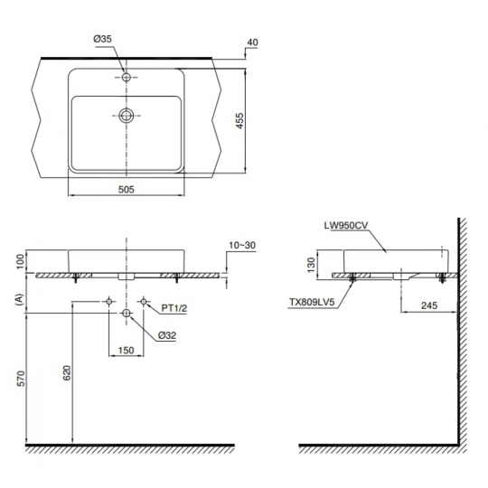 Chậu Lavabo TOTO LT950C#W Đặt Bàn 455x505 mm 