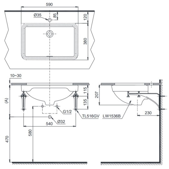 Chậu Lavabo TOTO LW1536V#XW Âm Bàn