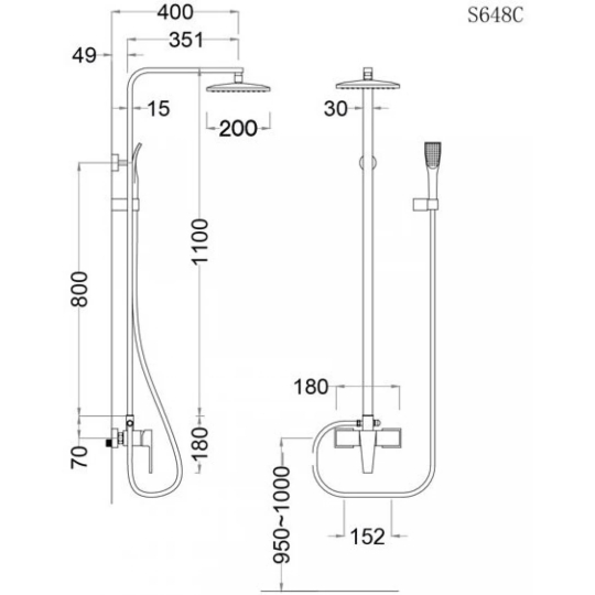 Bộ Vòi Sen Đứng Nóng Lạnh CAESAR S648C