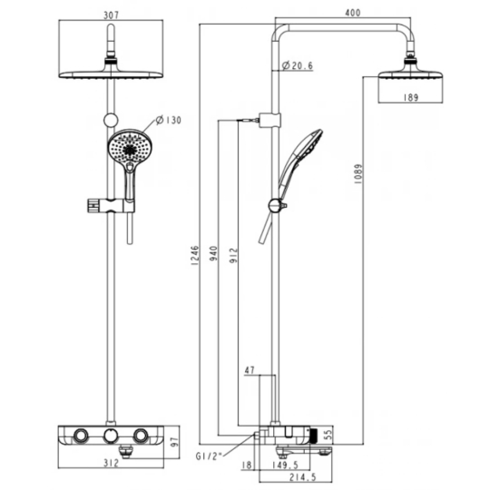 Bộ Sen Cây Cảm Biến Nhiệt American Standard WF-4956 EasySET 3 Way