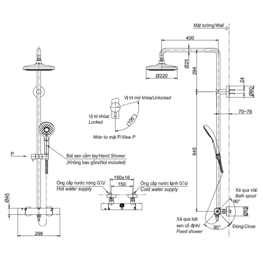 Vòi Sen Cây TOTO TBW01402AA Nhiệt Độ