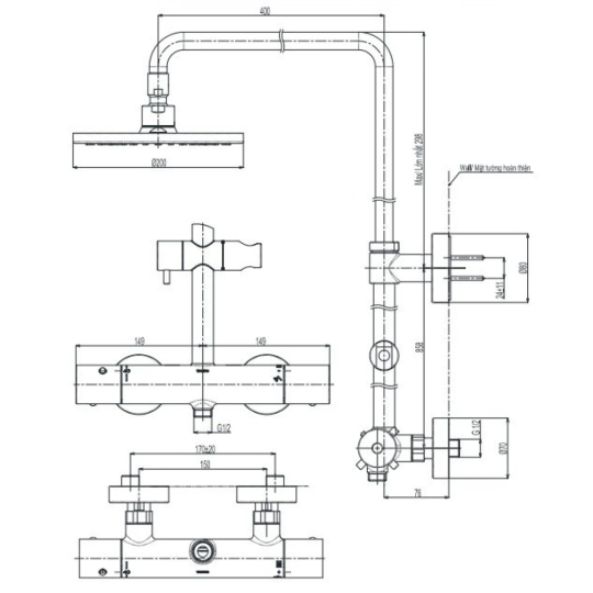 Vòi Sen Cây TOTO TBW07402AA Nhiệt Độ Tròn 200mm Dòng G