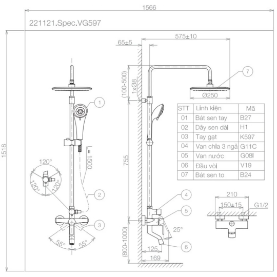 Vòi Sen Cây Viglacera VG597 Nóng Lạnh