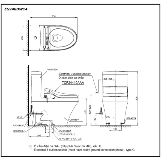 Bồn Cầu Điện Tử TOTO CS948DW14 Nắp Rửa Washlet