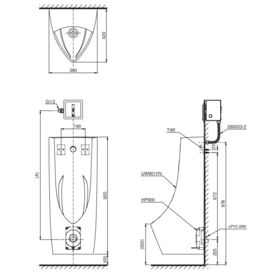 Bồn Tiểu Nam TOTO UT901H#XW Treo Tường 0.5L