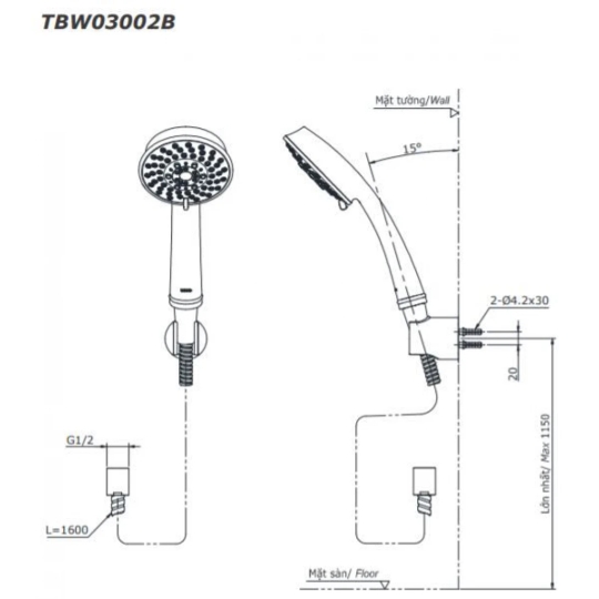 Tay Sen TOTO TBW03002B Massage 5 Chế Độ