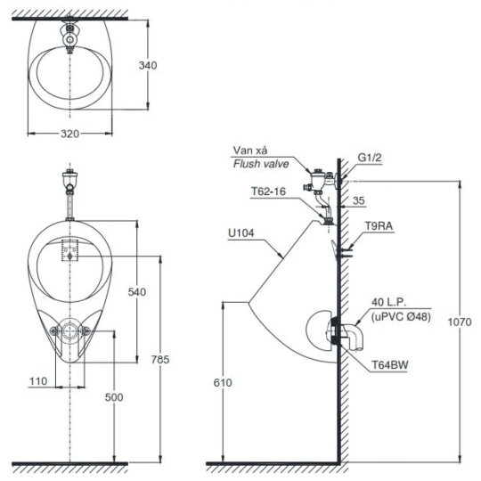 Bồn Tiểu Nam TOTO U104W/F#W (U104W-F) Treo Tường