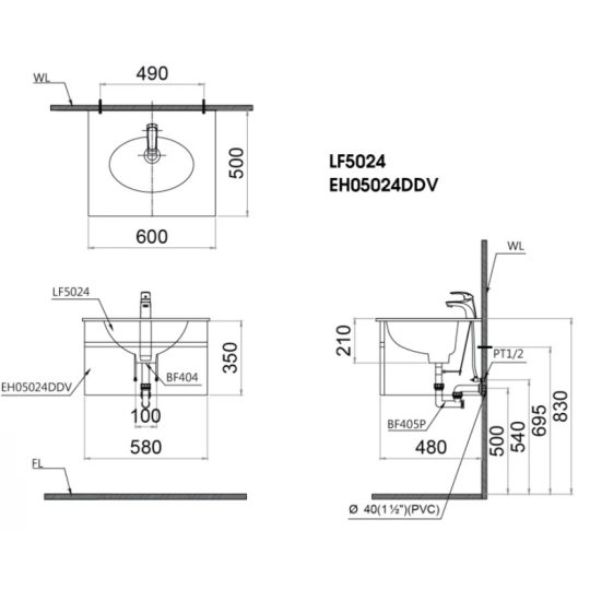 Bộ Tủ Lavabo Caesar Treo Tường LF5024/EH05024DDV..
