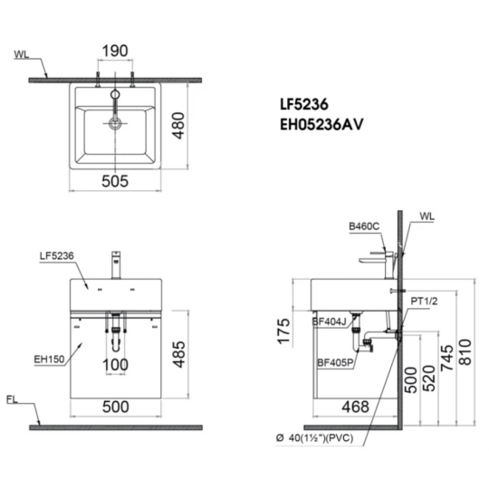 Bộ Tủ Lavabo Caesar Treo Tường LF5236/EH05236AV