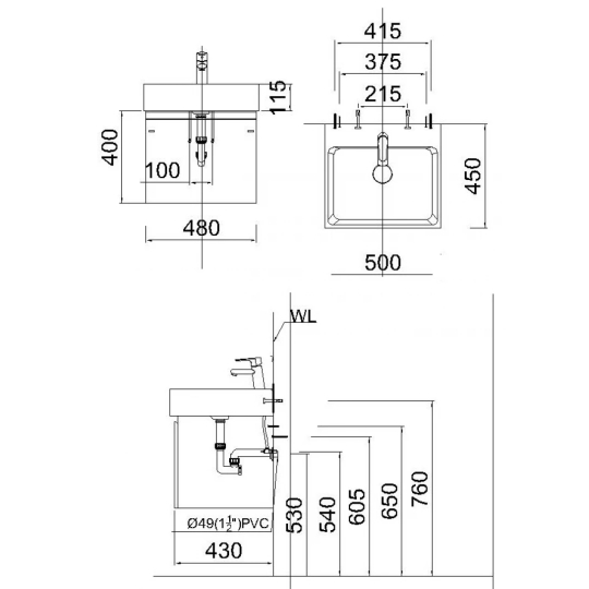Bộ Tủ Lavabo Caesar Treo Tường LF5253/EH05253AWV Vân Gỗ