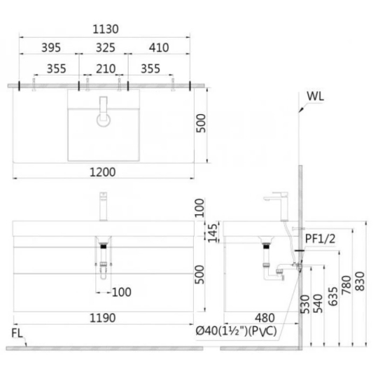 Bộ Tủ Lavabo Caesar Treo tường LF5388/EH05388DWV