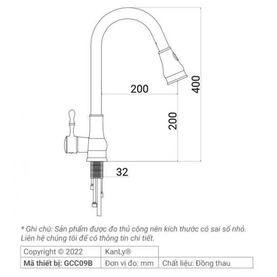 Vòi Rửa Chén Bát Kanly GCC09B Rút Dây Nóng Lạnh Màu Đen