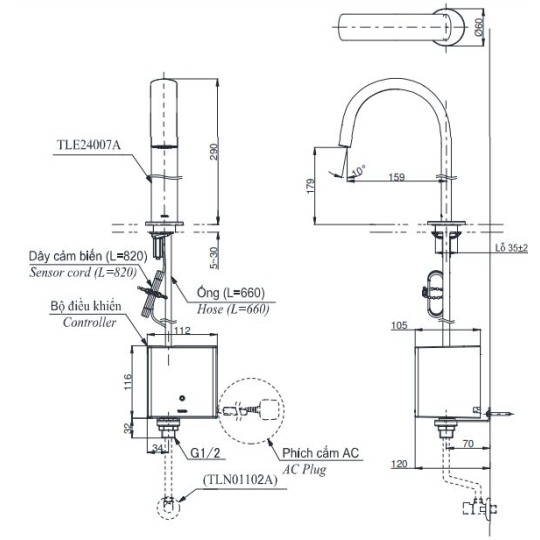 Vòi Lavabo Cảm Ứng TOTO TLE24007A Tự Động Thân Vừa