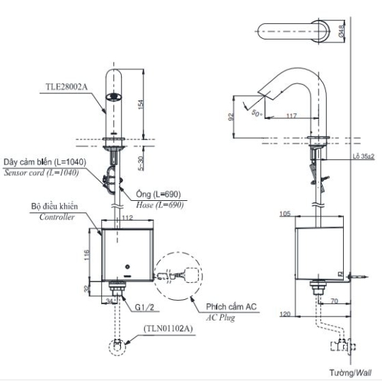 Vòi Lavabo Cảm Ứng TOTO TLE28002A Tự Động