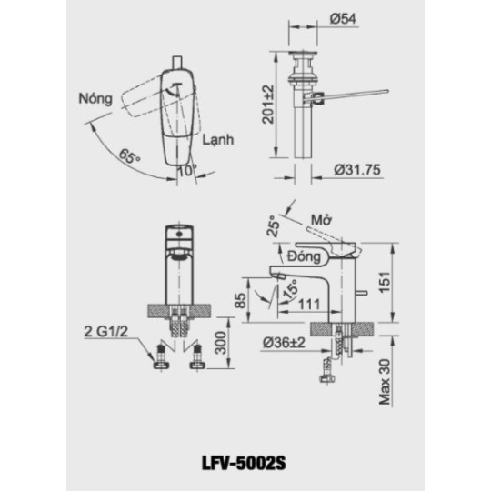 Vòi Lavabo Inax LFV-5002S Nóng lạnh Ecohandle