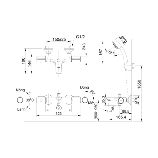 Vòi Sen Tắm Inax BFV-3413T-8C Nhiệt Độ Cao Cấp