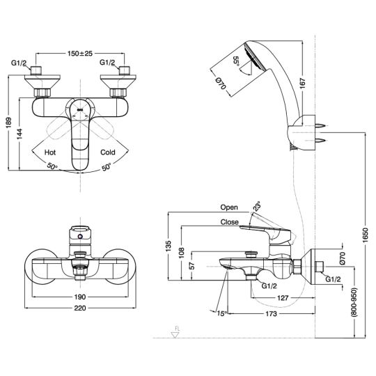 Vòi Hoa Sen Inax BFV-1403S-8C Nóng Lạnh
