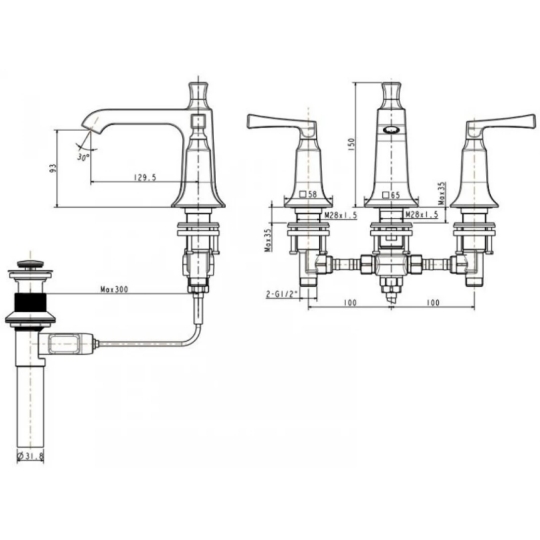 Vòi Lavabo Nóng Lạnh 3 Lỗ American Standard WF-1603 Kastello 