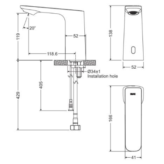 Vòi Cảm Ứng Inax AMV-91K Nóng Lạnh Dùng Điện 220V