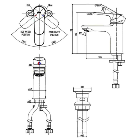 Vòi Chậu Lavabo Inax LFV-1402S-R Nóng Lạnh Kèm Trụ Xả Lật