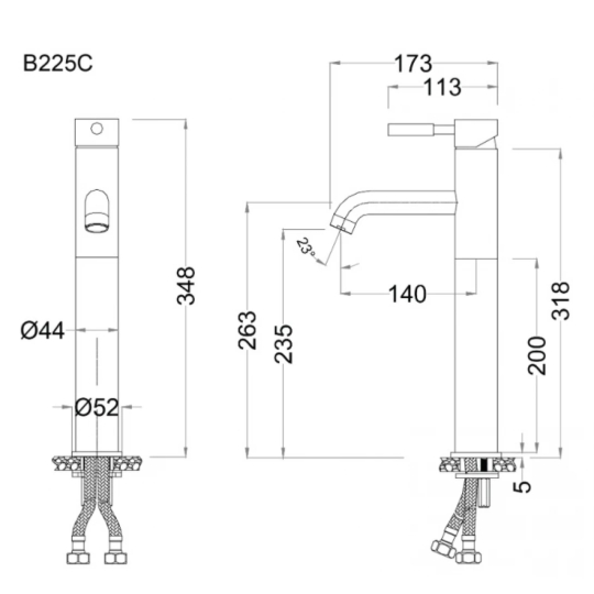Vòi Lavabo Caesar B225CU (B225C) Nóng Lạnh Cổ Cao