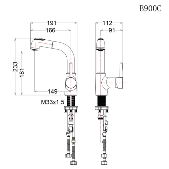 Vòi Lavabo Caesar B900CU Dây Rút Nóng Lạnh