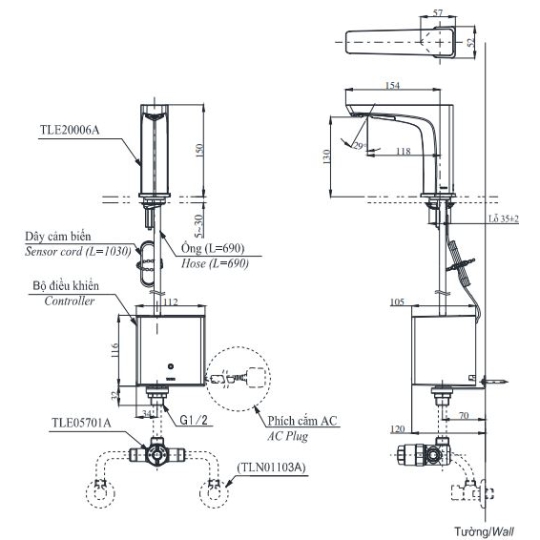Vòi Lavabo Cảm Ứng TOTO TLE20006A Tự Động