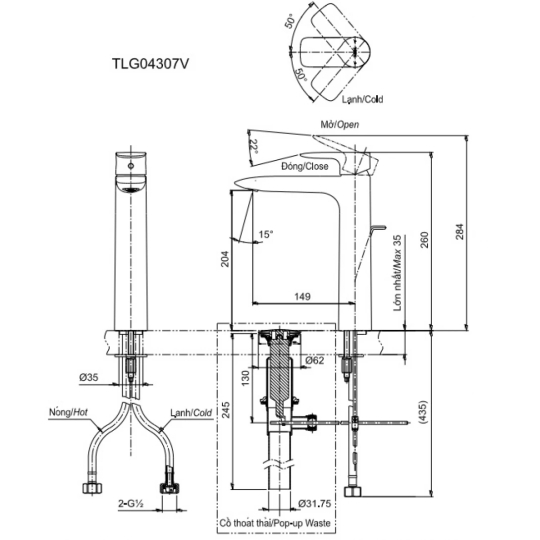 Vòi Lavabo TOTO TLG04307V Nóng Lạnh Cổ Cao